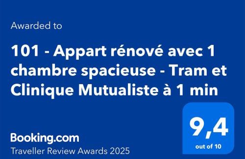 Quartier Chorier-Berriat Apartment | 101 - Appart rénové avec 1 chambre spacieuse - Tram et Clinique Mutualiste à 1 min