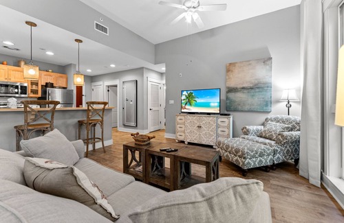 Baytowne Wharf Condo | 2BR Condo at Baytowne! Tram to Beach, Tropical Pool + Hot Tub, Walk-out Patio