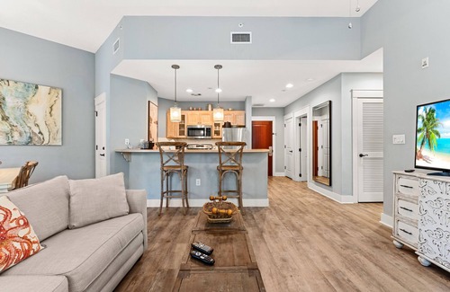 Baytowne Wharf Condo | 2BR Condo at Baytowne! Tram to Beach, Tropical Pool + Hot Tub, Walk-out Patio