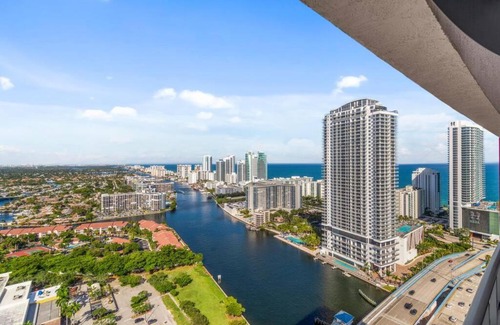Hallandale Beach House | 3308 Exclusive 2BR 2BTH Penthouse Water City View 2 story balcony Modern Kitchen Pool