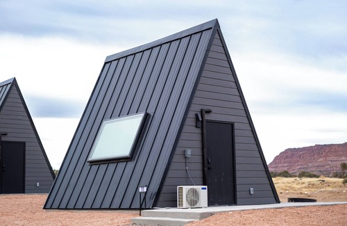 Teasdale Cabin | #58 Star-Gazing A-Frame cabin, King Bed, Pet Friendly, Bathroom at bathhouse