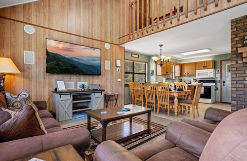 Chalet Village Cabin | A Tram View-Mountain views and watch Gatlinburg historic cable tram passes by