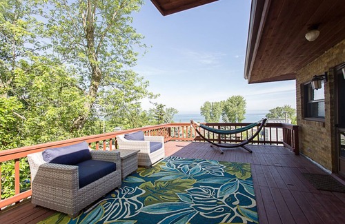 Michigan City House | Across from beach, rooftop deck, game room in lower level, fire pit, great views