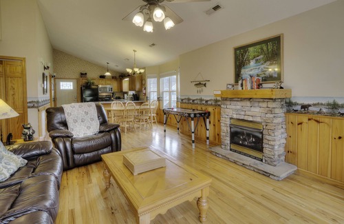 Pigeon Forge Cabin | Amy's Waterfront Blessing w/Hot Tub, Arcade , & Fishing 2 King Master Suites