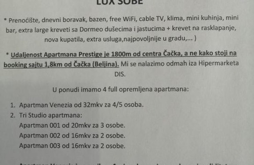 Cacak Apartment | Apartmani Prestige Cacak