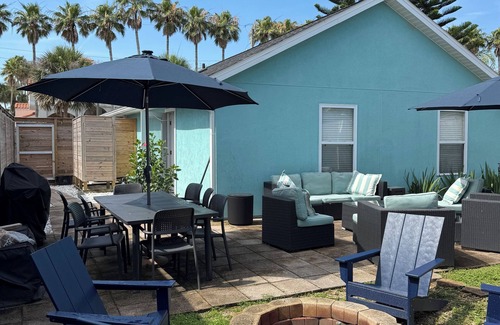 St. Augustine Beach House | Beach Bungalow 2BR/2BA 1‑block to Beach Fenced Yard Firepit