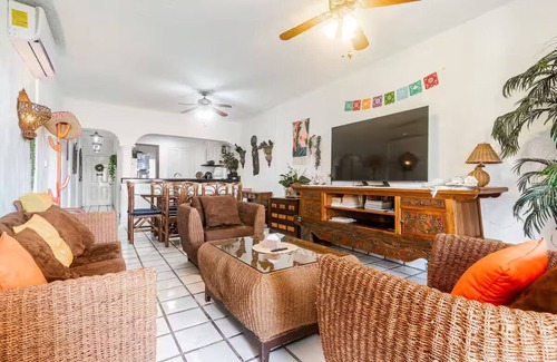 Playacar Fase I Condo | Beachfront 3b ground-level condo with stunning Caribbean Sea views in Playacar 1