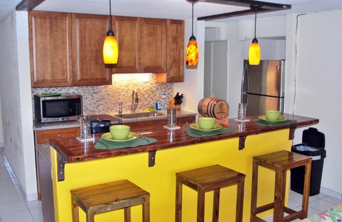 Estate Golden Rock Condo | BeachFront-OceanViews-WiFi-Res/bar-SplitAC-AppleTV-Pool-BeachSupplies-Snorkels