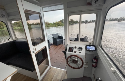 Wildau Boat Rental | Boat 'Hausboot Edda' with Private Terrace and Wi-Fi