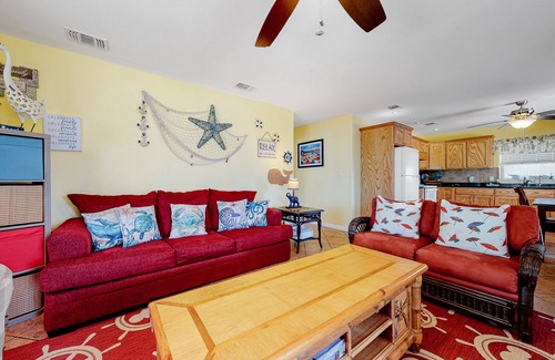 South Padre Island House | Bright, dog-friendly home with pool, W/D, grill, & WiFi - steps from beach