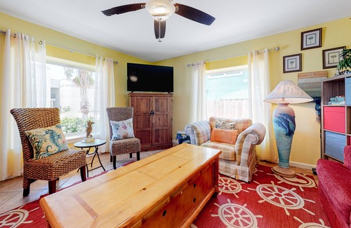 South Padre Island House | Bright, dog-friendly home with pool, W/D, grill, & WiFi - steps from beach