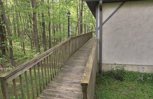 South Bloomingville Cabin | Cabin on wooded ridge, stair-free, 2 bedrm, child & pet friendly,AirBB Superhost