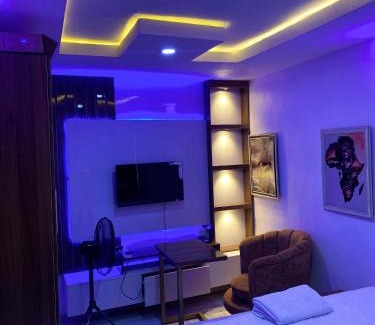 Abeokuta Apartment | Cee&Tee ABEOKUTA 1BR-247Electricity - Solar Inverter AC in bedroom