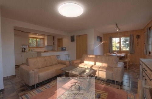 Anzere Ski Chalet | Chalet (6 pers.) with 3 bedrooms, each with 2 single beds. Living room, dining room with TV, firepla