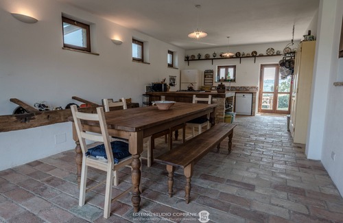 Montegiorgio Villa | Charming farmhouse + cottage with 360° views. A/C in bedrooms, 12x6m gated pool,