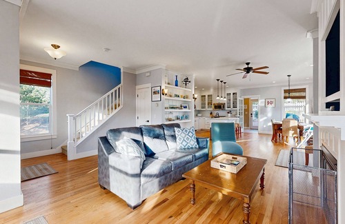 Logsden House | Charming, two-story home with a private hot tub, large patio, & washer/dryer
