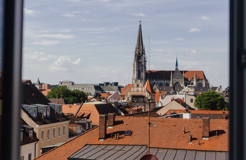City Centre Regensburg Apartment | City tower above the rooftops of Regensburg