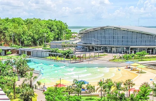 Darwin City Centre Apartment | Coastal Elegance Sunset Pool Balcony Dining