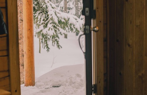 Saint Mary's Cabin | Cozy Log Cabin: hot tub under the stars, private deck, king bed, dog friendly!