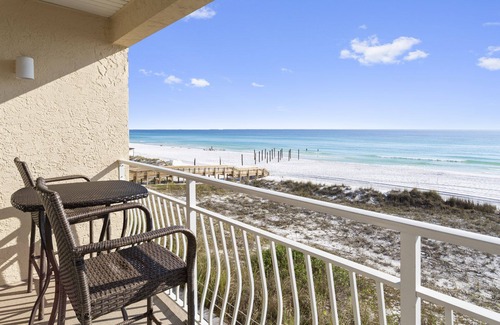 Crystal Beach Condo | Crystal Sands 217A - Gulf Front, Corner Unit, Free Beach Service, Heated Pool!