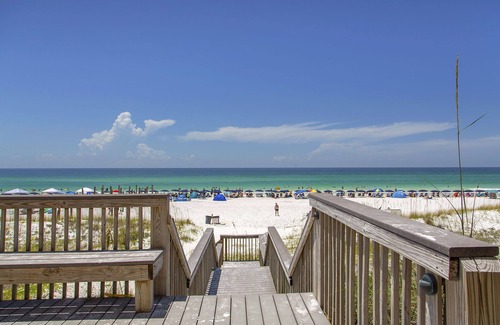 Crystal Beach Condo | Crystal Sands 305B - Gulf Front! Free Beach Service! Community Pool! Book Today!