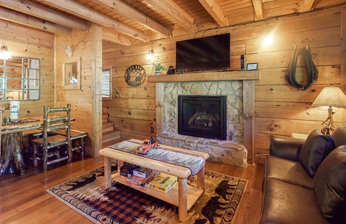 Sevierville Cabin | Dog-friendly cabin with private hot tub, gas fireplace, WiFi, and central AC