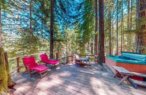 Cazadero Cabin | Dog-friendly cottage in the redwoods with private hot tub & amazing deck