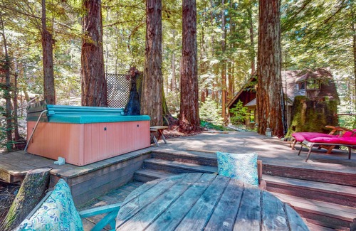 Cazadero Cabin | Dog-friendly cottage in the redwoods with private hot tub & amazing deck