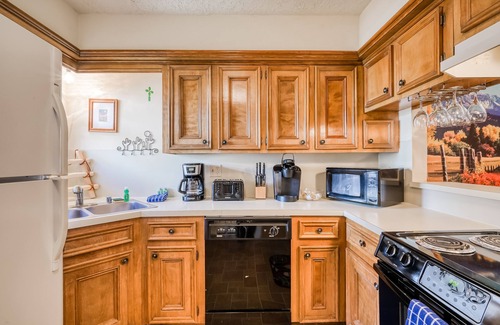 Red River Condo | Dog-friendly, creekside condo with hot tubs, fast WiFi, washer/dryer, fireplace