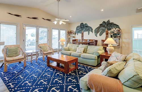 Edisto Island House | Dog-friendly home across from beach with pool, rocking chair porch, Ping-Pong