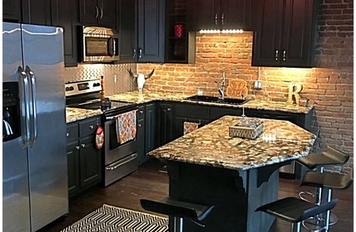Florence Apartment | Downtown Court St Custom Loft Granite Hardwoods 20 ft ceilings stainless steel