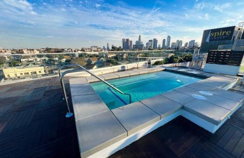 Historic Filipinotown Apartment | Downtown Los Angeles Skyline balcony view Modern Penthouse