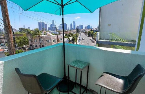 Historic Filipinotown Apartment | Downtown Los Angeles Skyline balcony view Modern Penthouse