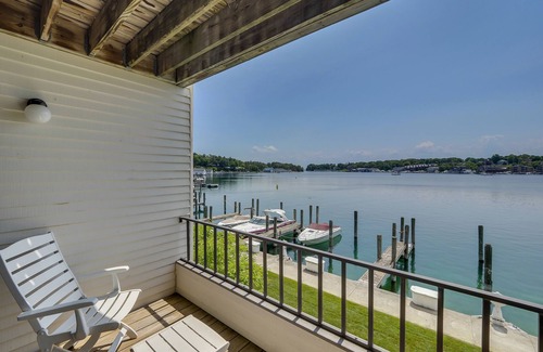 Charlevoix Condo | Edgewater Inn Condo with Waterfront Views | Pool, Hot Tub, Sauna | Sleeps 4
