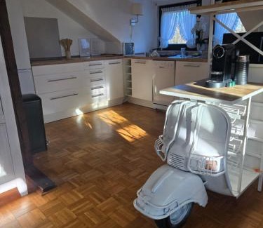 Rath Apartment | Exklusives 2 Zimmer Dachstudio mit Kamin Perfekte Lage für Phantasialand und Köln Messe inkl Parkplatz und Vollausstattung