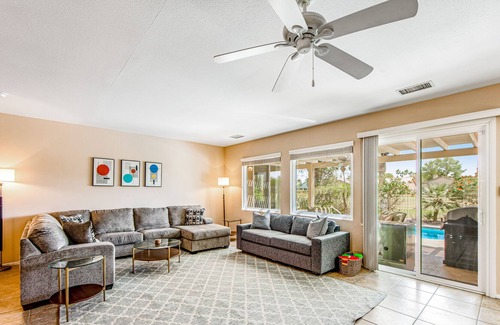 Indio House | Fairway view home with private pool, spa, patio, firepit, central AC, & WiFi