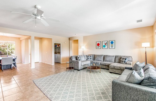 Indio House | Fairway view home with private pool, spa, patio, firepit, central AC, & WiFi
