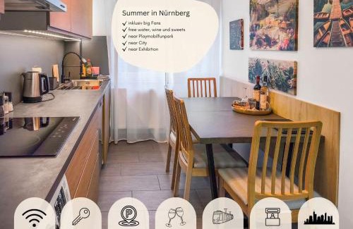 Mitte Apartment | Falk Homes- Luxus Apartments, ideal für Geschäftsreisende & Familien - nahe Messe, im Zentrum Nürnbergs mit Balkon, Arbeitsplatz & Parkplatz, inkl großen Ventilatoren, Handtücher & Bettwäsche, Playmobilfunpark, self check-in
