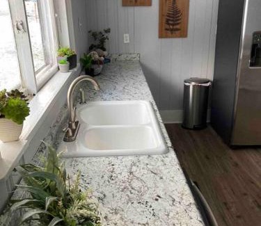 Johnson City House | Farmhouse with game room, fire pit and creek