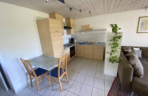 Alpirsbach Apartment | Ferienwohnung 57 qm, Wohnzimmer mit integrierter Küche, Badezimmer mit Dusche und WC