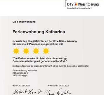 Kommerscheidt Apartment | Ferienwohnung Katharina 4 Sterne laut DTV Wallbox 11KW