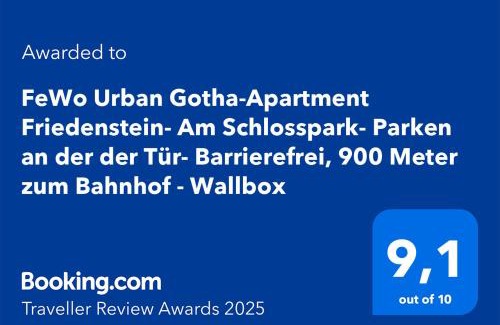 Gotha Apartment | FeWo Urban Gotha-Apartment Friedenstein- Am Schlosspark- Parken an der der Tür- Barrierefrei, 900 Meter zum Bahnhof - Wallbox