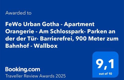 Gotha Apartment | FeWo Urban Gotha - Apartment Orangerie - Am Schlosspark- Parken an der der Tür- Barrierefrei, 900 Meter zum Bahnhof - Wallbox