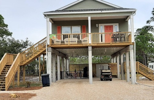 St. George Island House | Flip Flop Inn Large Fenced yard Golf Cart