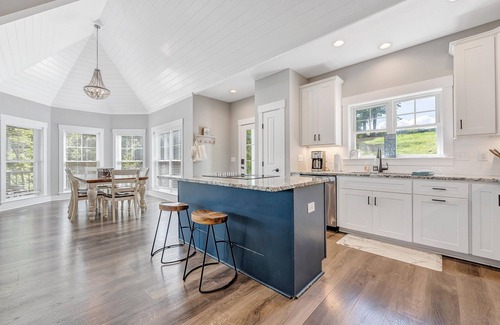Moneta House | Foothills Retreat, New Lakefront Luxury w/Covered Decks + Hot Tub, Fire Pit Terrace, Dock & More!