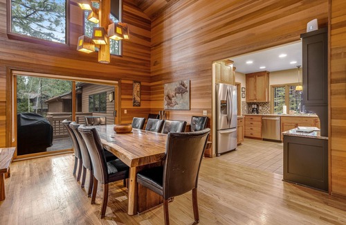 Black Butte Ranch House | Forested getaway with kitchen, stone fireplace, pool, & private hot tub