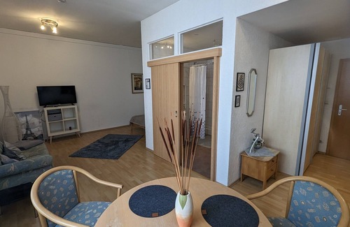 Pforzheim Apartment | Geräumiges Doppelzimmer mit Bad und Tee/kaffeeecke, Schlafcouch, Zentral Gelegen