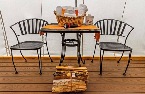 Eastsound RV Rental | Glamping Tent with Partial Ocean Views - 1 min walk to beach!