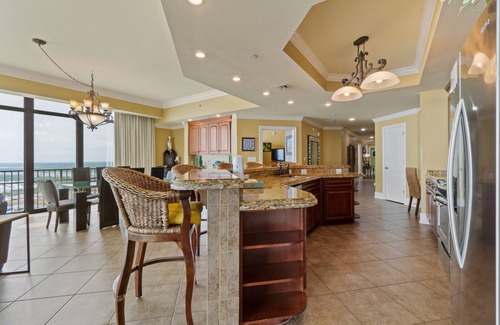 Orange Beach Condo | Gulf-front corner condo with stunning view, balcony, pools, hot tubs, & gym