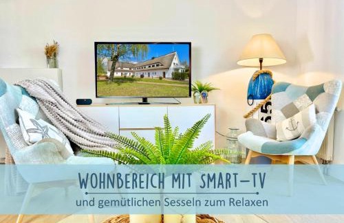 Alt Reddevitz Apartment | Höfthus 9 Holla die Boddenfee Meerblick Terrasse mit Hund die Natur genießen